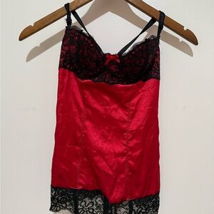 Frederick’s of Hollywood Elegant Red Lace Trim Chemise
